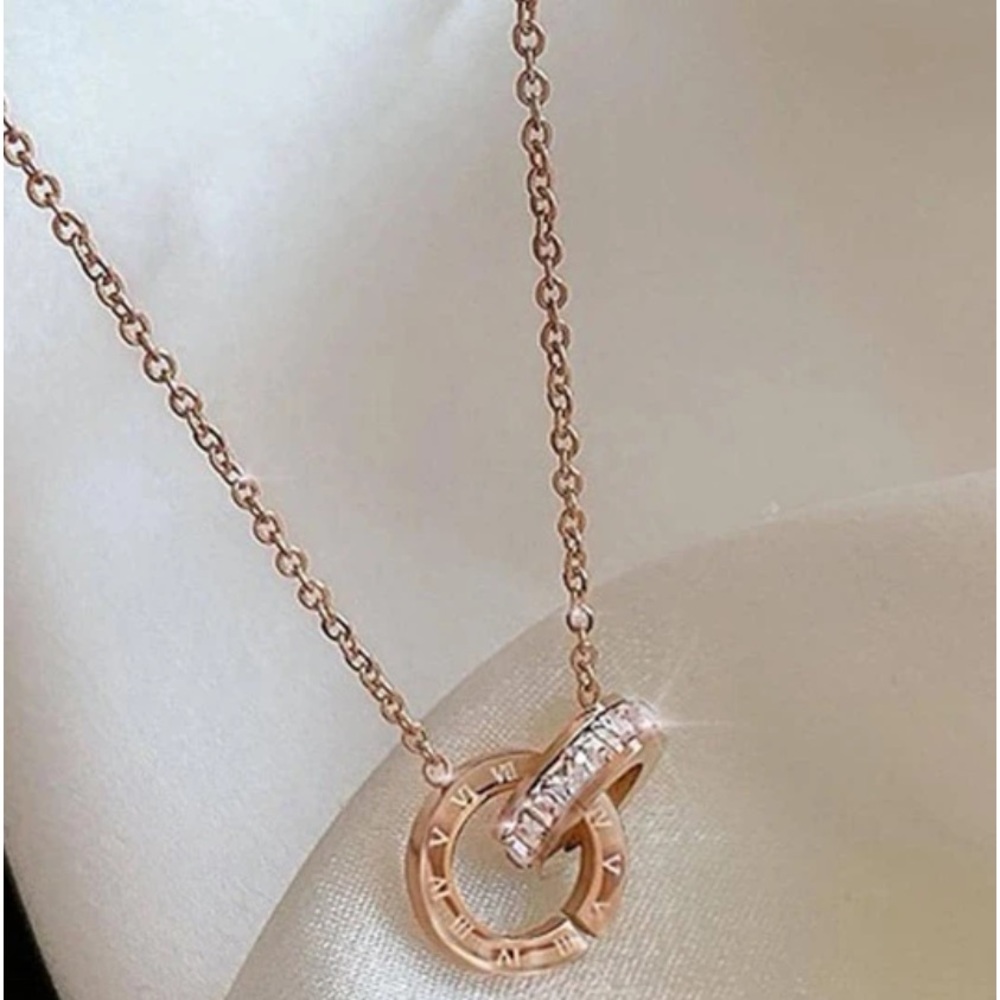 Rose gold Roman Numeral Hoop Unique circle cz diamond necklace